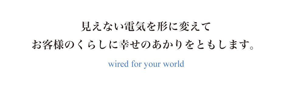 見えない電気を形に変えてお客様のくらしに幸せの明かりをともします。