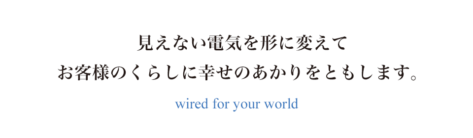 見えない電気を形に変えてお客様のくらしに幸せの明かりをともします。